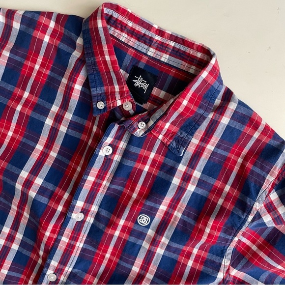 Stussy Men’s Cotton Plaid Short Sleeve Button Down Shirt Size Small - Picture 4 of 8